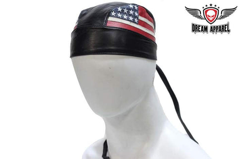 American Flag Leather Skull Cap