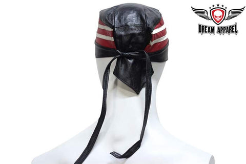 American Flag Leather Skull Cap