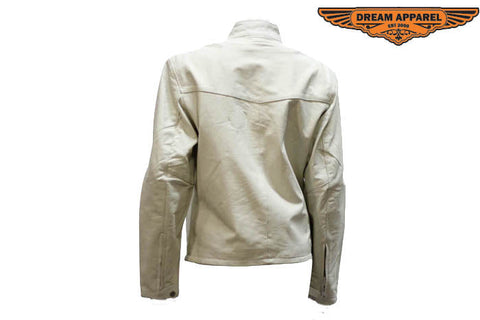Womens Soft Leather Jacket With Silver & Pink Stripes