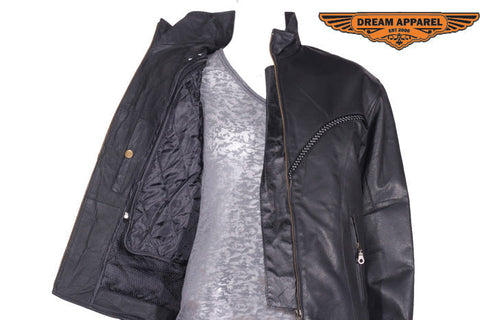 Women Cowhide Jacket With V-Lace