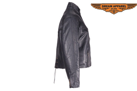 Women Cowhide Jacket With V-Lace