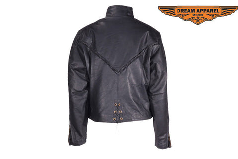 Women Cowhide Jacket With V-Lace