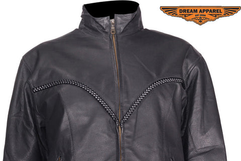 Women Cowhide Jacket With V-Lace