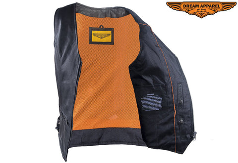 Womens Leather Motorcycle Zip Up Leather Vest With Concealed Carry