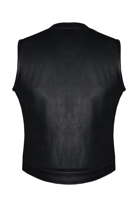 Ladies Motorcycle Leather CLUB VEST Premium Cowhide Leather Purple Thread, Purple Paisley Lining