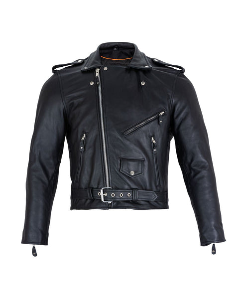 Classic Biker Police Motorcycle MC Jacket Concealed Gun Pockets Soft Cowhide Leather Heavy Duty