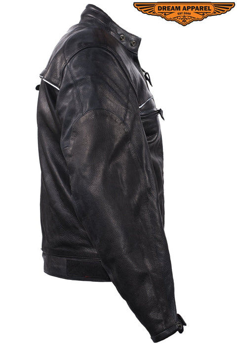 Mens Naked Cowhide Leather Black Racer Jacket