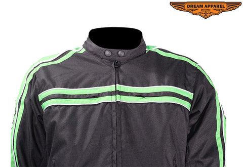 Men's Black Lightweight Textile Jacket W/ Green Striped Design