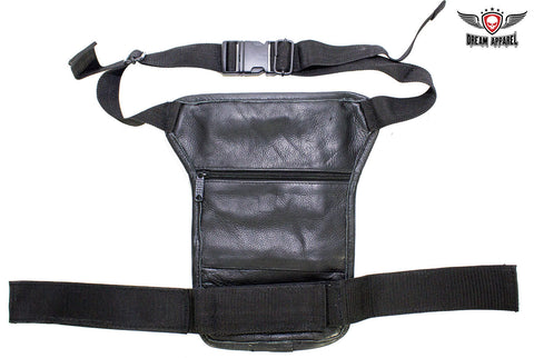 Premier Black Leather Multi Pocket Thigh Bags with Gun Pocket