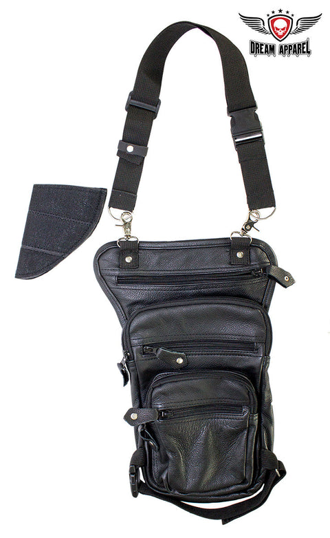 Black Naked Cowhide Leather Multi-pocket Thigh Bags