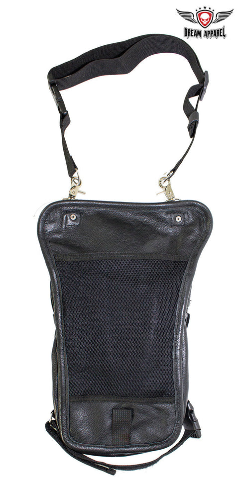 Black Naked Cowhide Leather Multi-pocket Thigh Bags