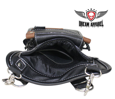 Naked Cowhide Leather Thigh Bag W/ Gun Pocket - Black & Touch Of Dark Brown