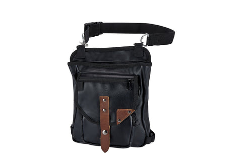 Dream Apparel Black Thigh Bag, Brown Strap, Gun Pocket Leg Bag