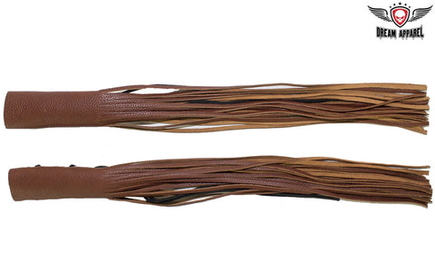 Light Brown Leather Motorcycle Handlebar Covers with Fringe