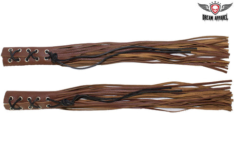 Light Brown Leather Motorcycle Handlebar Covers with Fringe