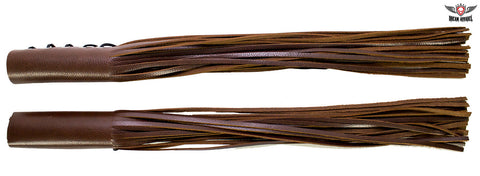 Two-Tone Brown Leather Handlebar Covers with Fringe