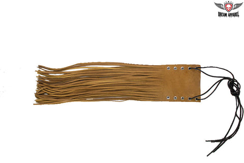 Tan Naked Cowhide Leather Handlebar Covers with Fringe