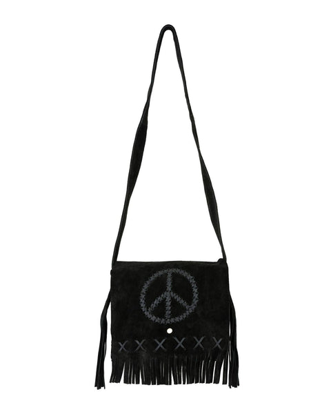 Women's Genuine Black Suede Pocketbook with Peace Sign