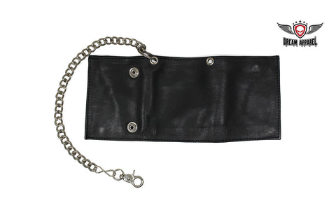 Plain Black Biker Tri-Fold Chain Wallet