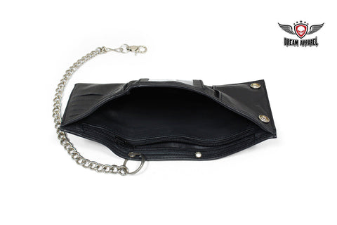 Plain Black Biker Tri-Fold Chain Wallet