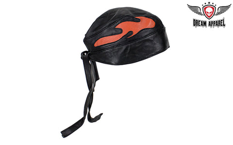 Leather Skull Cap with Colored Flames