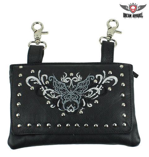 All Naked Cowhide Leather Black Butterfly Belt Bag