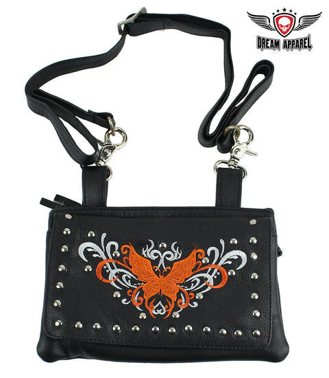 All Naked Cowhide Leather Orange Butterfly Belt Bag