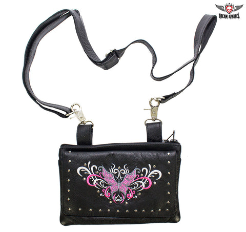 All Naked Cowhide Leather Pink Butterfly Belt Bag