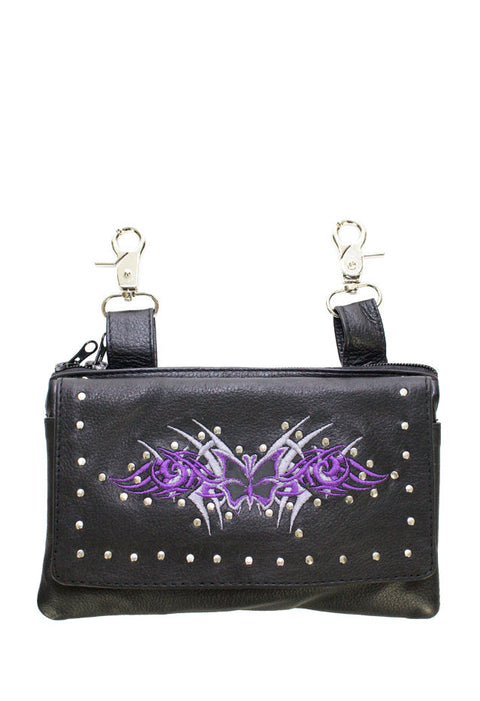 All Naked Cowhide Leather Purple Butterfly Belt Bag