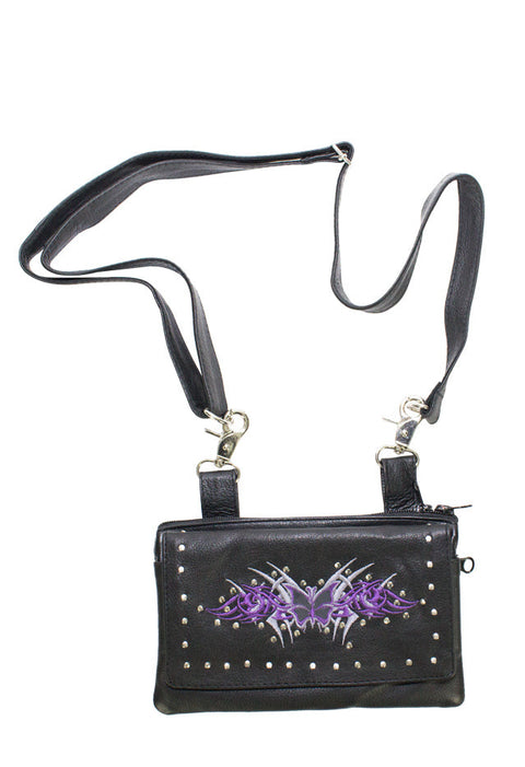 All Naked Cowhide Leather Purple Butterfly Belt Bag