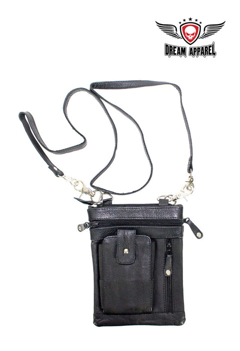 Black Naked Cowhide Leather Multi-Pocket Belt Bag