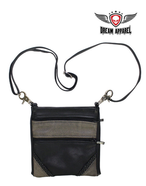 Black/Distressed Brown Multipocket Leather Belt Bag