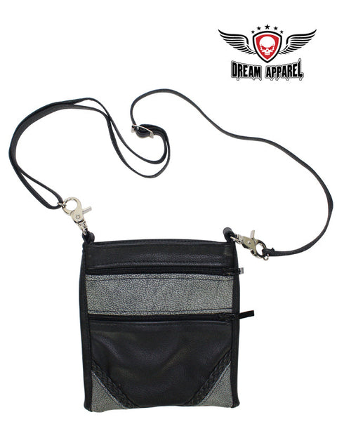 Black/Gray Multipocket Leather Belt Bag