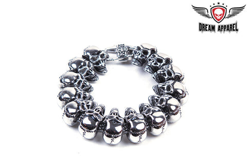 Heavy Duty Stainless Steel Bracelet With Skulls