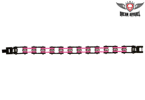 Black and Pink Motorcycle Chain Bracelet with Gemstones