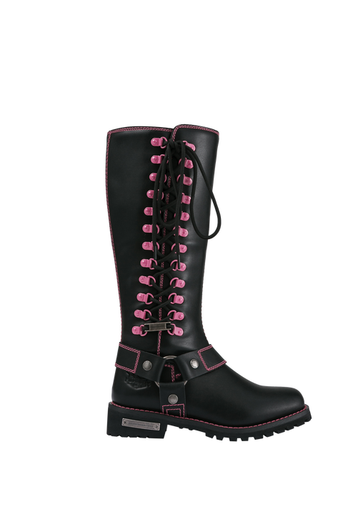 Dream Apparel® Women Biker Long Boots with Pink Laces