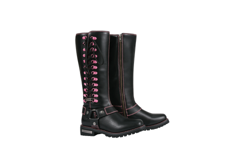 Dream Apparel® Women Biker Long Boots with Pink Laces