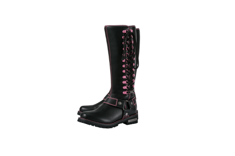 Dream Apparel® Women Biker Long Boots with Pink Laces