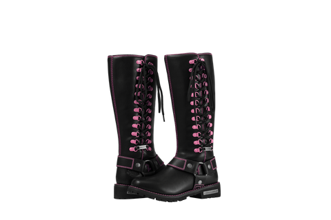 Dream Apparel® Women Biker Long Boots with Pink Laces