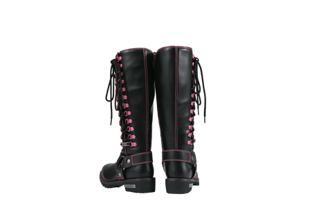 Dream Apparel® Women Biker Long Boots with Pink Laces