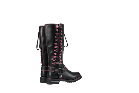 Dream Apparel® Women Biker Long Boots with Pink Laces