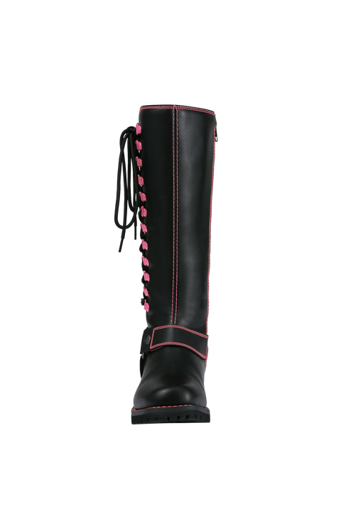 Dream Apparel® Women Biker Long Boots with Pink Laces