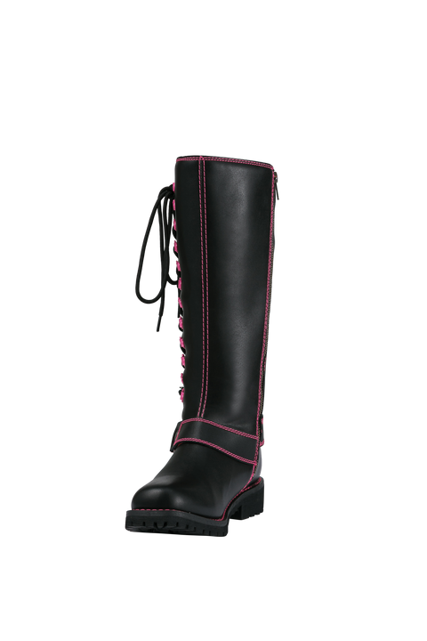 Dream Apparel® Women Biker Long Boots with Pink Laces