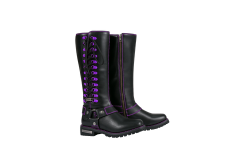 Dream Apparel® Women Biker Long Boots with Purple Laces