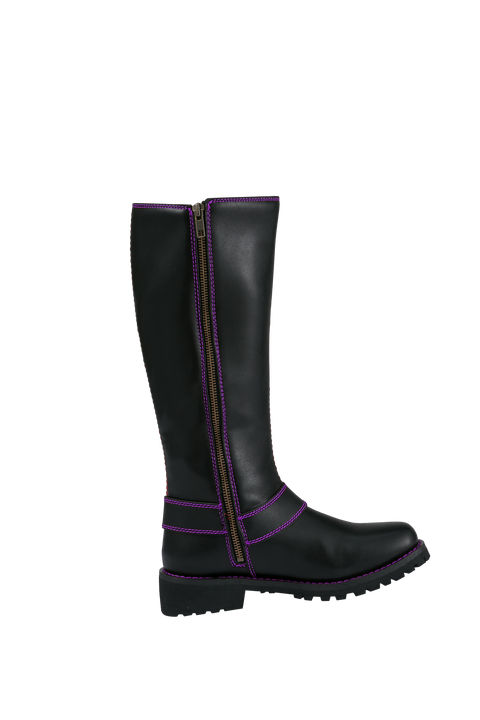 Dream Apparel® Women Biker Long Boots with Purple Laces