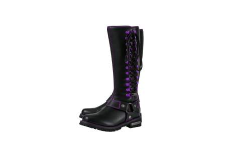 Dream Apparel® Women Biker Long Boots with Purple Laces