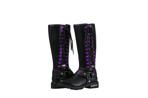 Dream Apparel® Women Biker Long Boots with Purple Laces