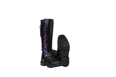 Dream Apparel® Women Biker Long Boots with Purple Laces