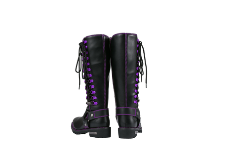 Dream Apparel® Women Biker Long Boots with Purple Laces