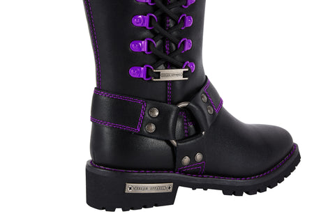 Dream Apparel® Women Biker Long Boots with Purple Laces